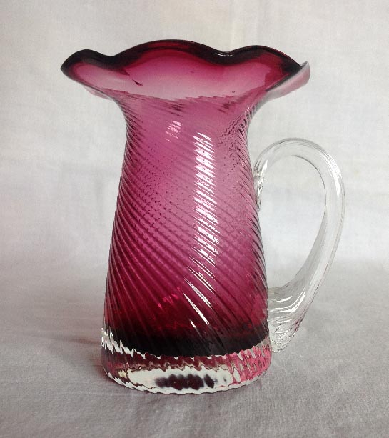 ruby cranberry wrythen glass handled jug vase or cup